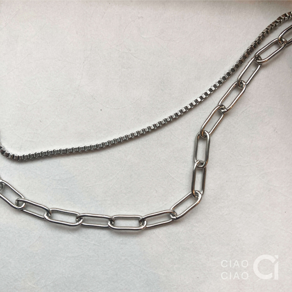 N10｜𝐂𝐥𝐚𝐬𝐬𝐲 𝐕𝐢𝐛𝐞𝐬 中性極簡雙層蛇骨扁鍊-細節圖2