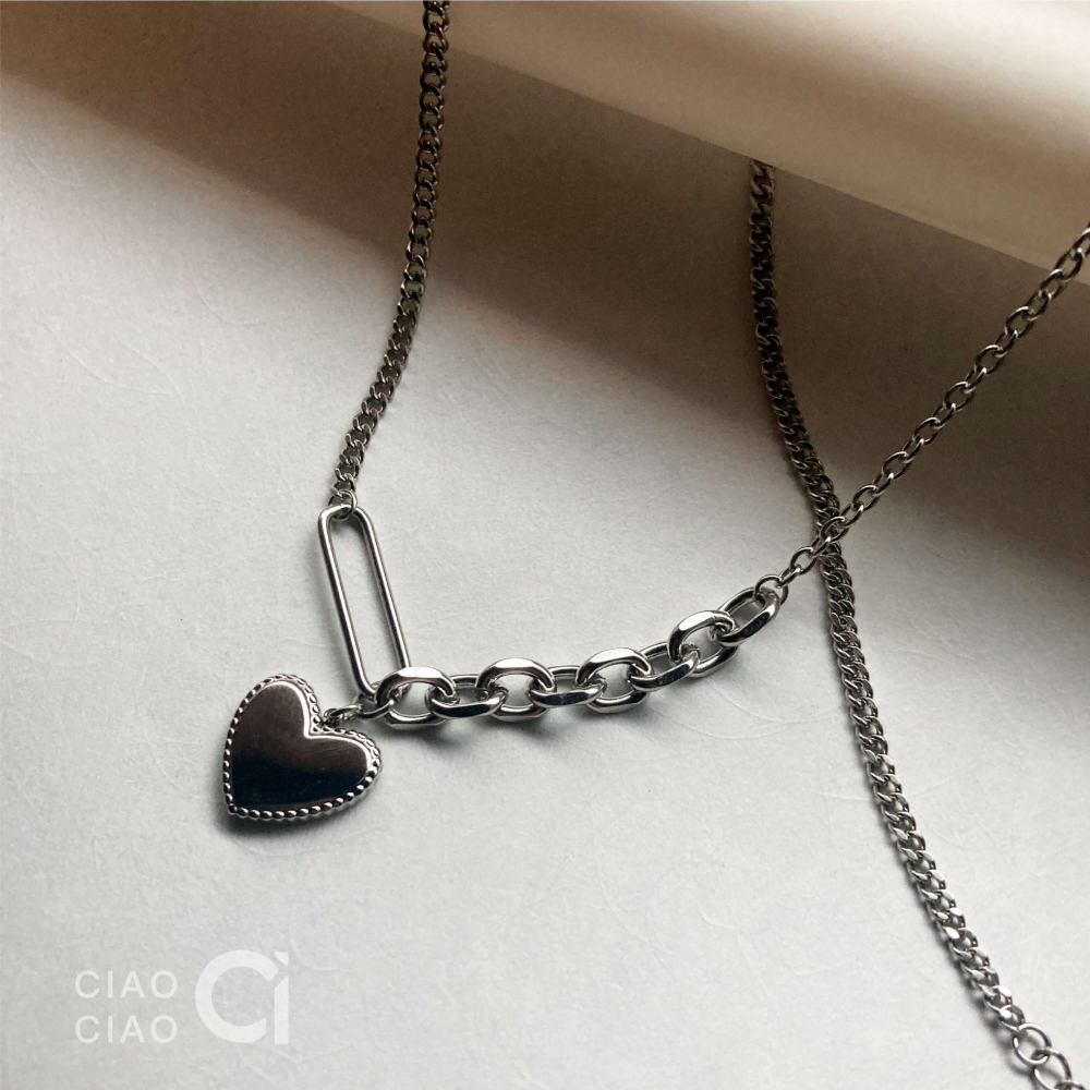 N11｜𝐂𝐥𝐚𝐬𝐬𝐲 𝐕𝐢𝐛𝐞𝐬 Y2K設計款拼接半立體愛心項鍊-細節圖3
