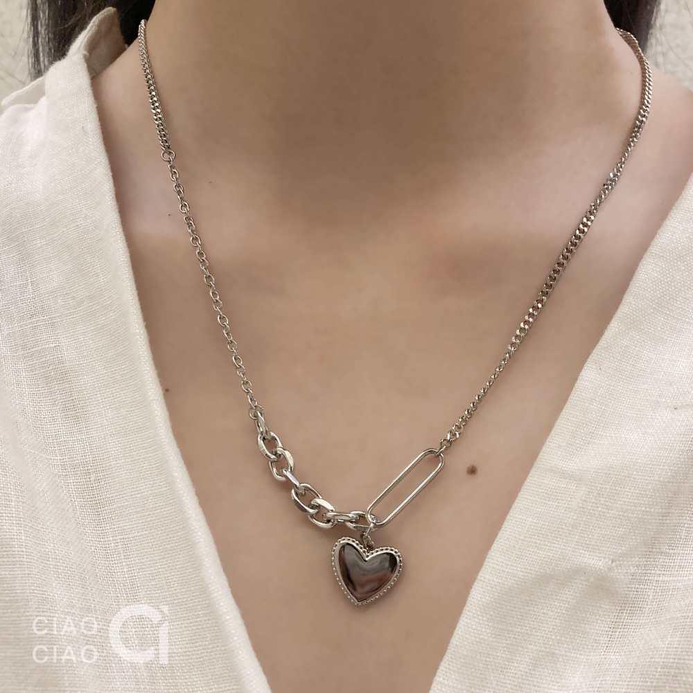 N11｜𝐂𝐥𝐚𝐬𝐬𝐲 𝐕𝐢𝐛𝐞𝐬 Y2K設計款拼接半立體愛心項鍊-細節圖4