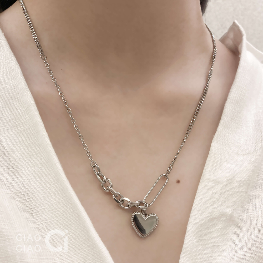 N11｜𝐂𝐥𝐚𝐬𝐬𝐲 𝐕𝐢𝐛𝐞𝐬 Y2K設計款拼接半立體愛心項鍊-細節圖6