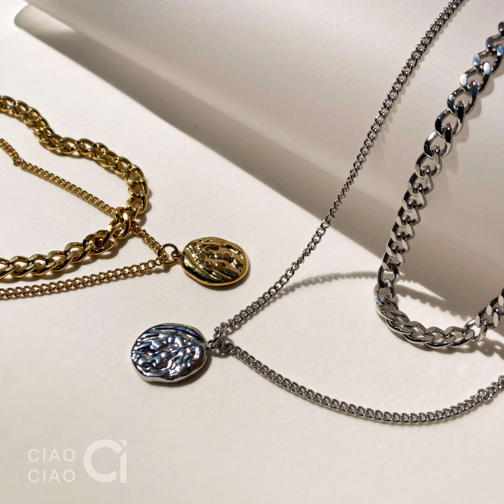 N03｜百搭好幫手 凹凸紋理感圓牌雙層鍊(2色)-細節圖2