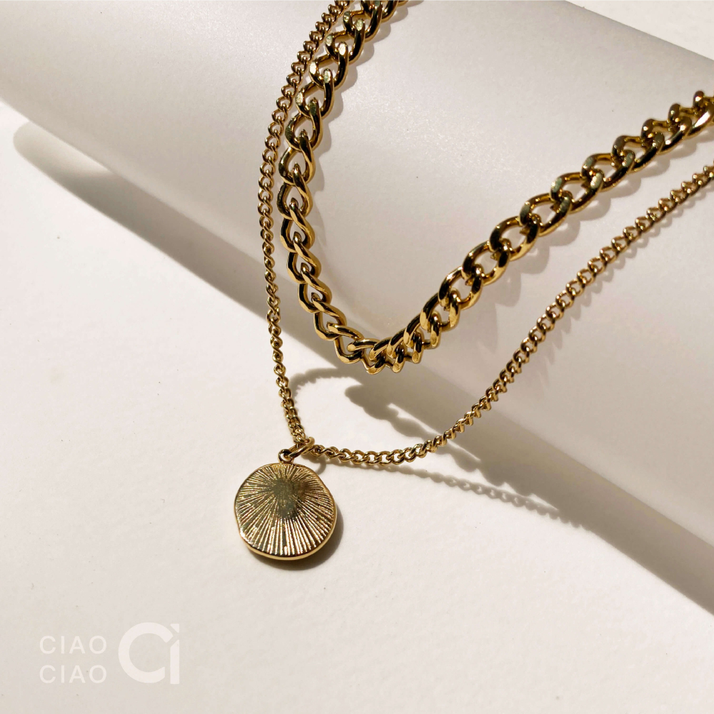 N03｜百搭好幫手 凹凸紋理感圓牌雙層鍊(2色)-細節圖3