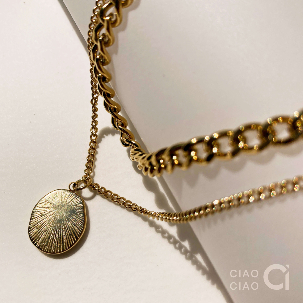 N03｜百搭好幫手 凹凸紋理感圓牌雙層鍊(2色)-細節圖4