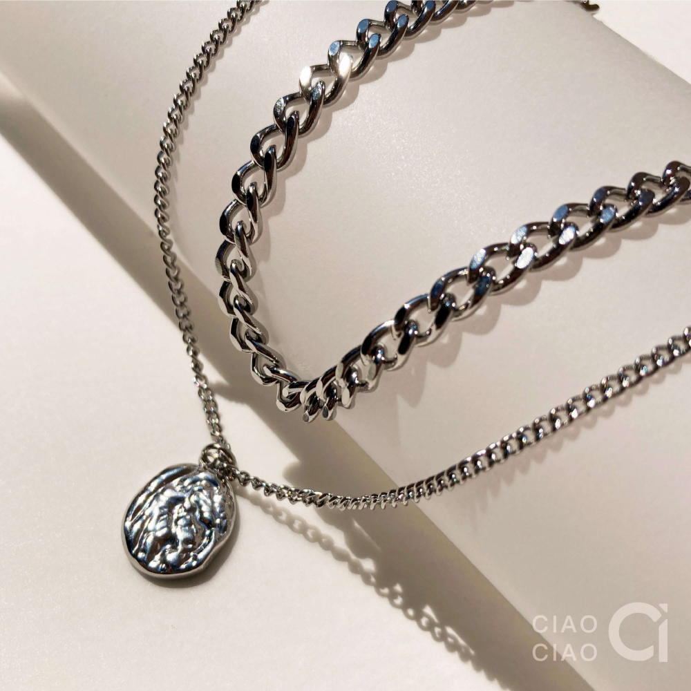 N03｜百搭好幫手 凹凸紋理感圓牌雙層鍊(2色)-細節圖6