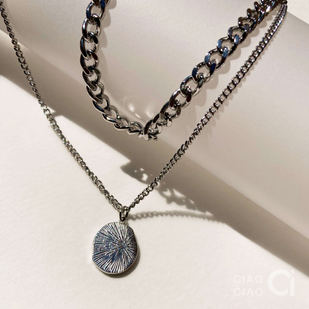 N03｜百搭好幫手 凹凸紋理感圓牌雙層鍊(2色)-細節圖7