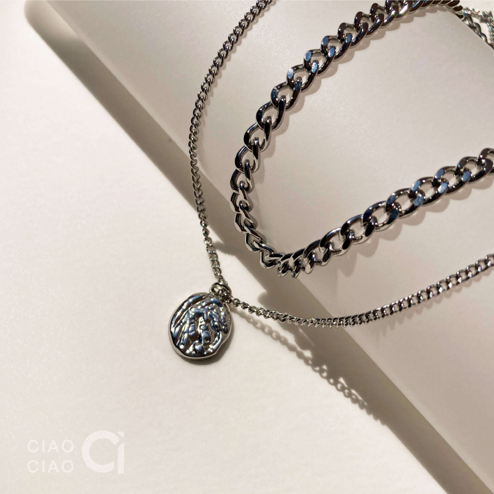 N03｜百搭好幫手 凹凸紋理感圓牌雙層鍊(2色)-細節圖8