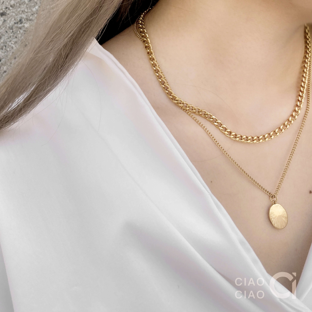 N03｜百搭好幫手 凹凸紋理感圓牌雙層鍊(2色)-細節圖9