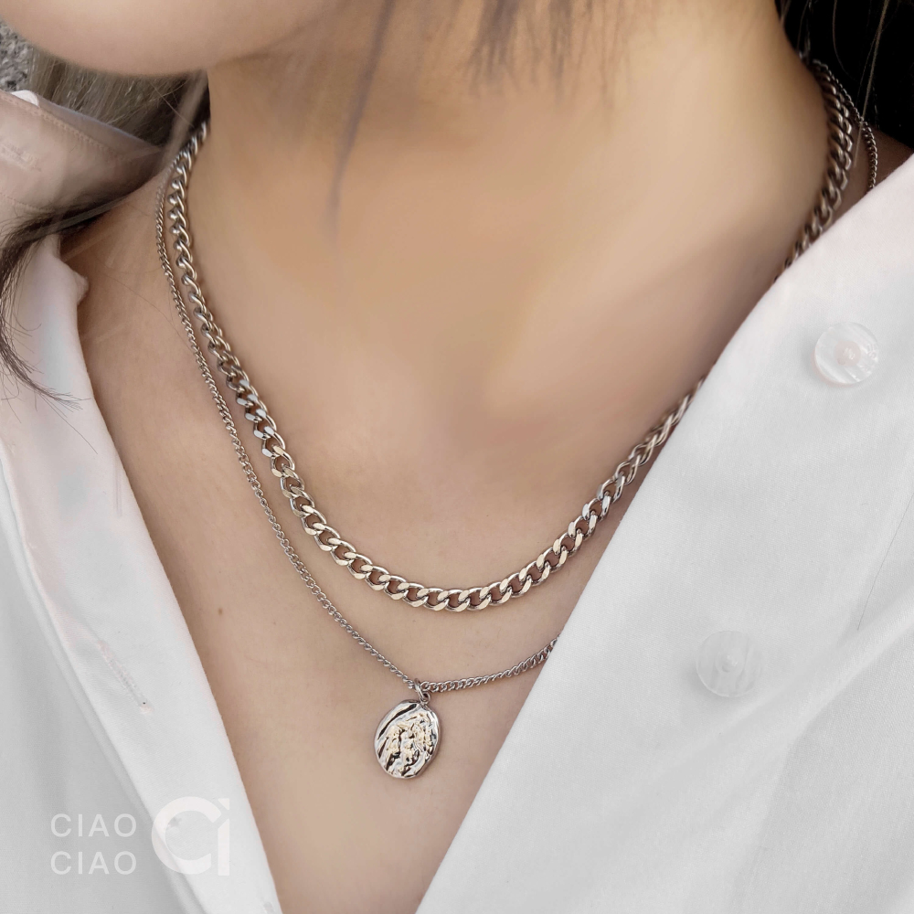 N03｜百搭好幫手 凹凸紋理感圓牌雙層鍊(2色)-細節圖10