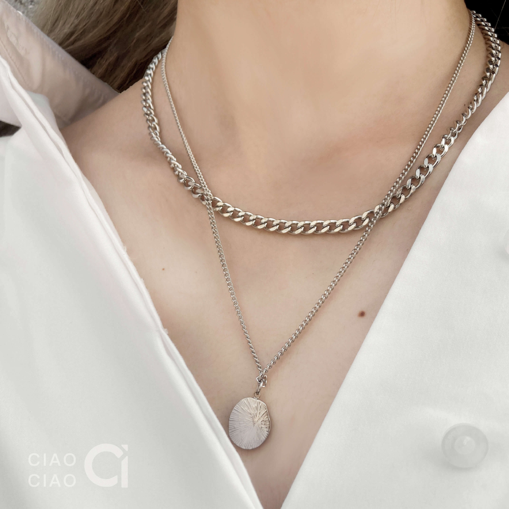 N03｜百搭好幫手 凹凸紋理感圓牌雙層鍊(2色)-細節圖11