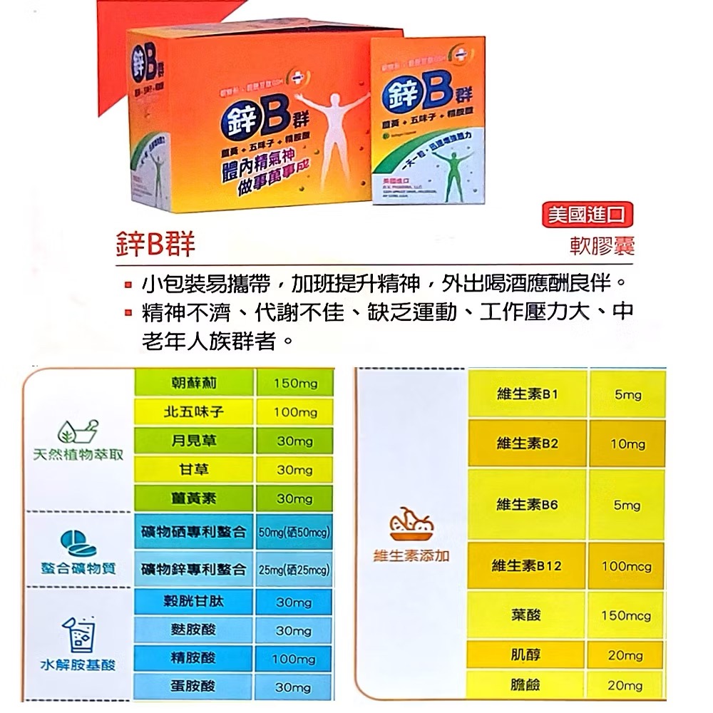 鋅B群 軟膠囊 (朝鮮薊+穀胱甘肽GSH+薑黃+五味子+精氨酸) 10粒裝 原廠公司貨-細節圖4