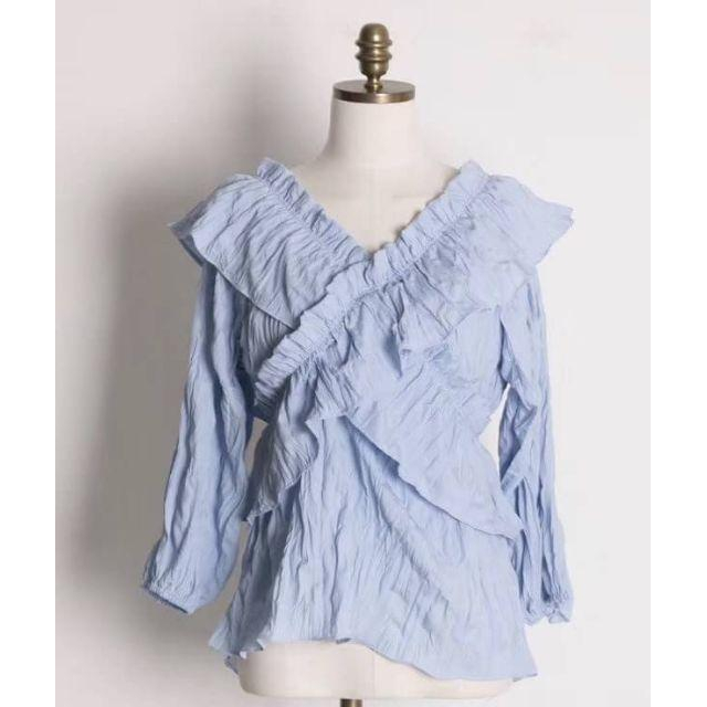 春裝新款
🇰🇷正韓 交叉荷葉衣 仙女小姐姐斜肩一字領 上衣-細節圖5