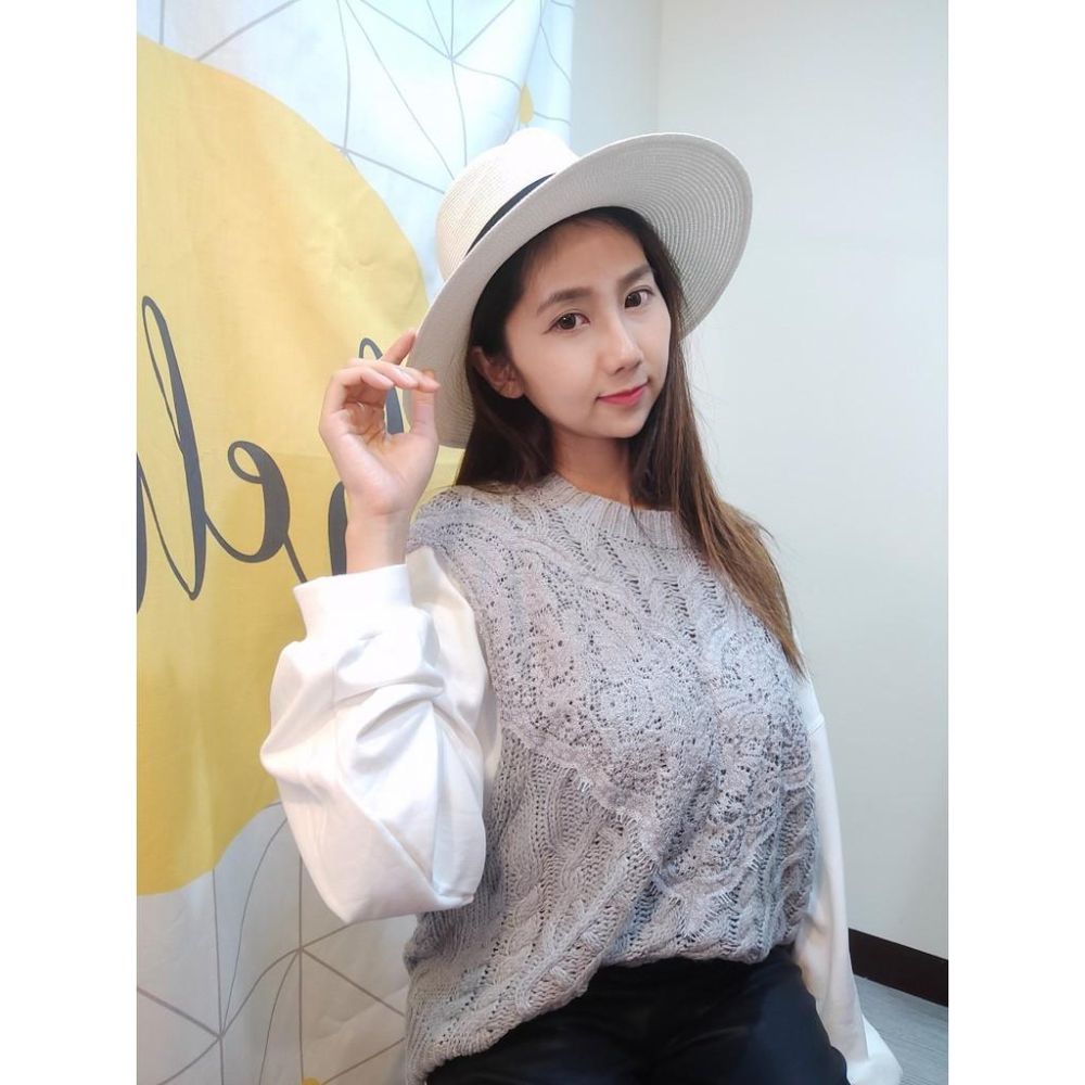 AK韓國連線 拼接針織上衣 假兩件 針織上衣 長袖上衣 女生上衣 緹花針織-細節圖2