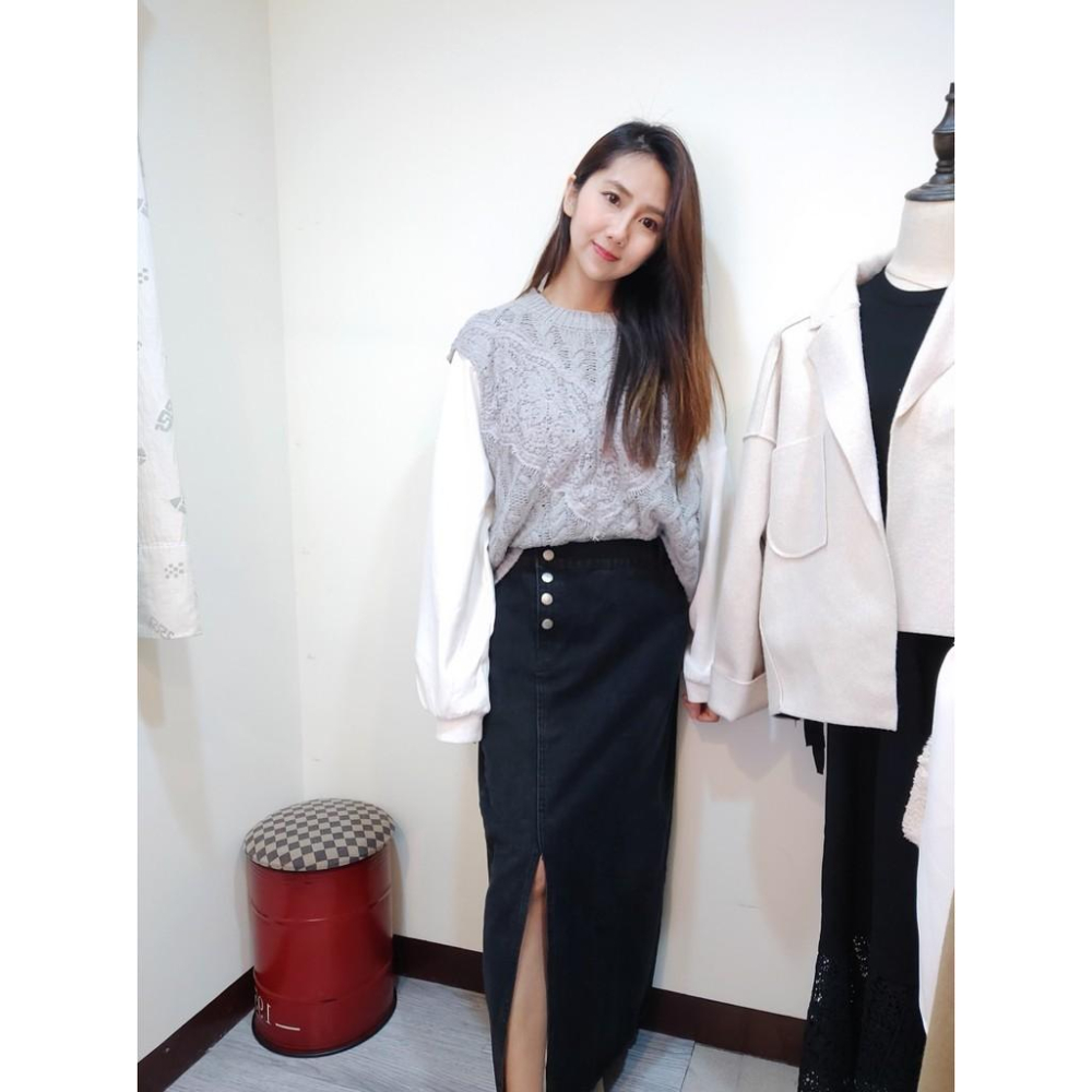 AK韓國連線 拼接針織上衣 假兩件 針織上衣 長袖上衣 女生上衣 緹花針織-細節圖4