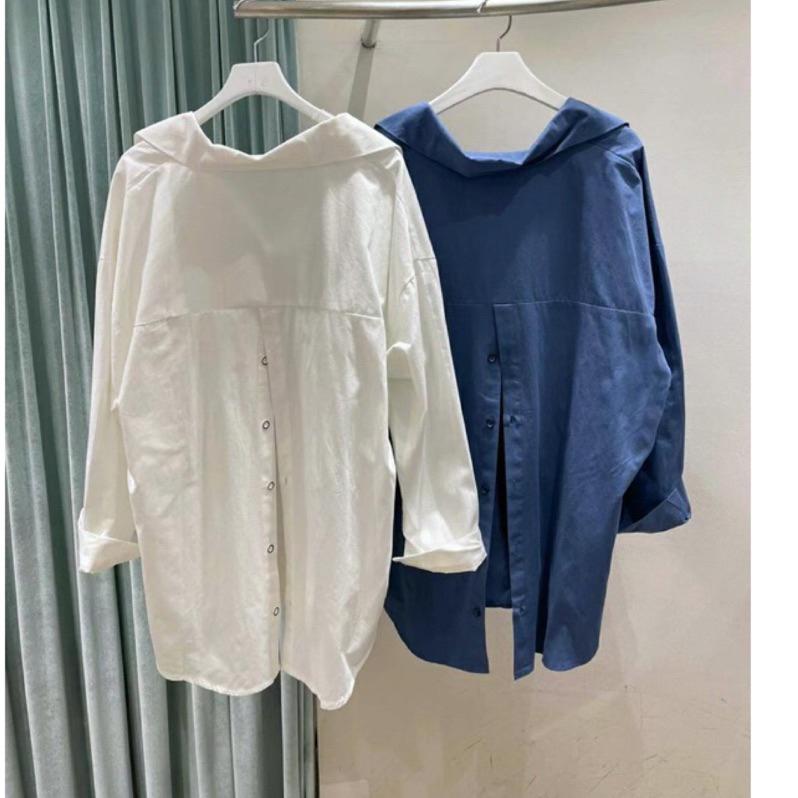 Ashley 正韓 繡製字母M襯衫長版襯衫 後開叉襯衫 造型襯衫 女生上衣-細節圖6