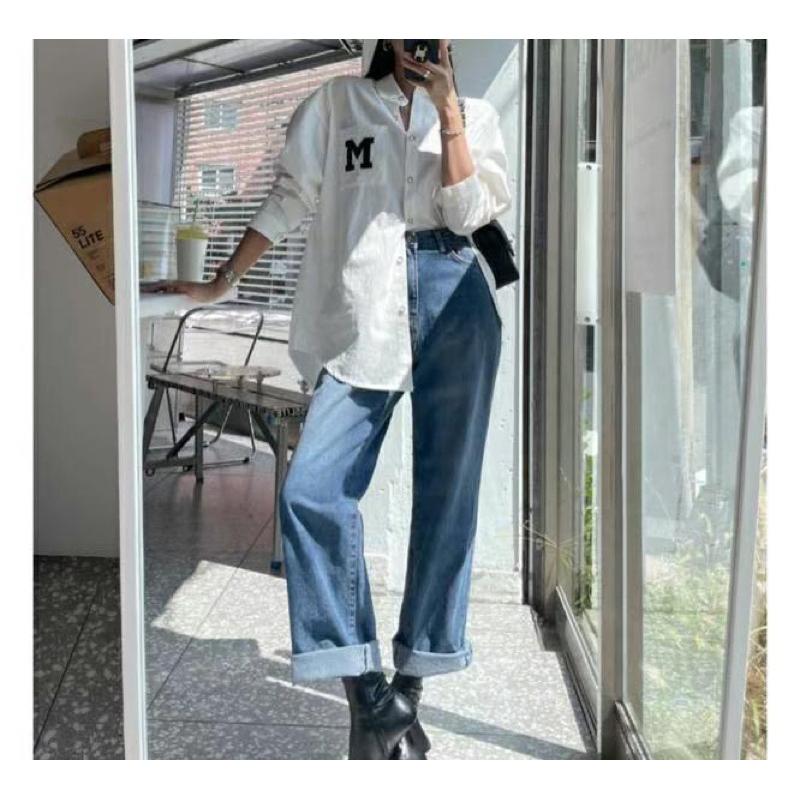 Ashley 正韓 繡製字母M襯衫長版襯衫 後開叉襯衫 造型襯衫 女生上衣-細節圖7