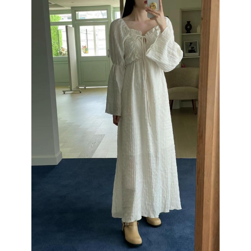 AK韓國連線 仙氣法式浪漫長洋裝 長袖洋裝 女生洋裝 約會穿搭-細節圖5