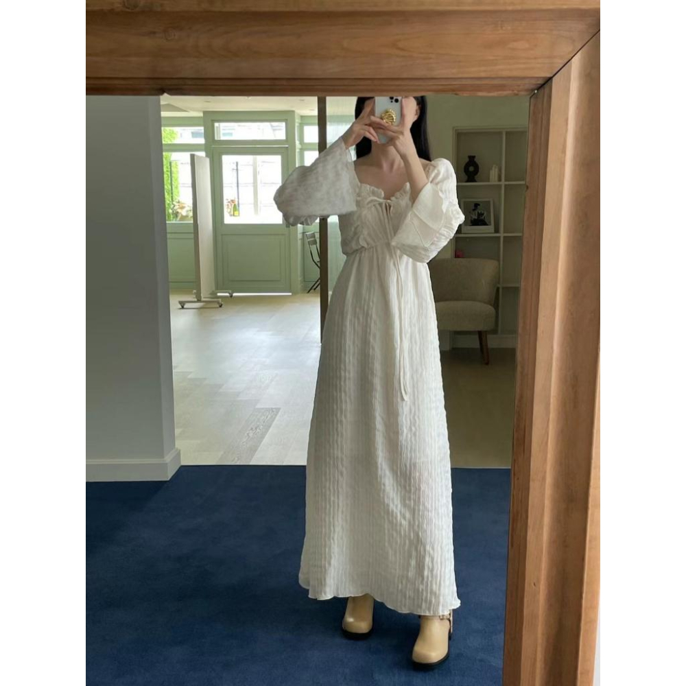 AK韓國連線 仙氣法式浪漫長洋裝 長袖洋裝 女生洋裝 約會穿搭-細節圖6