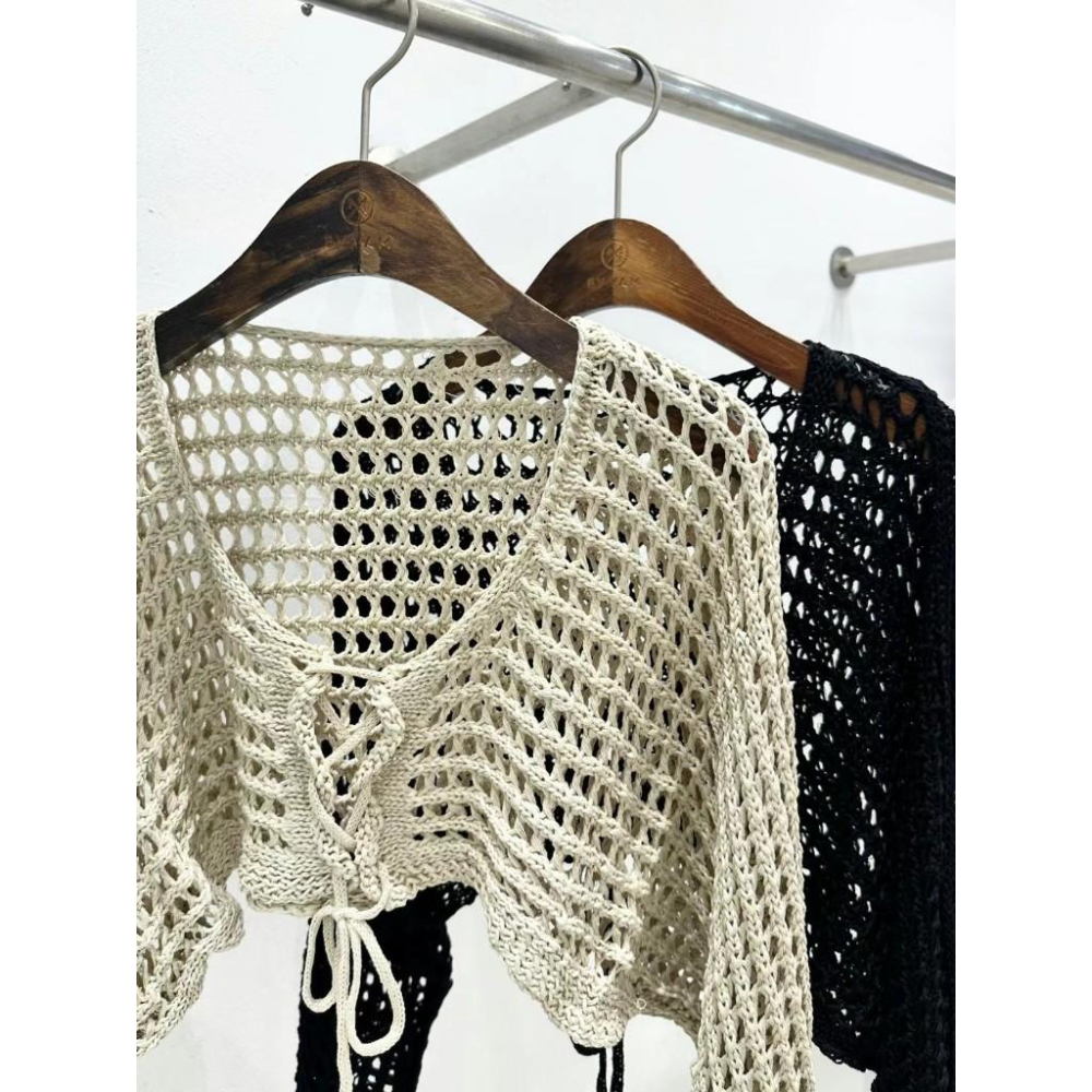 AK韓國連線 針織衫 罩衫 短版罩衫 針織上衣 縷空 罩衫 (2colors)-細節圖6