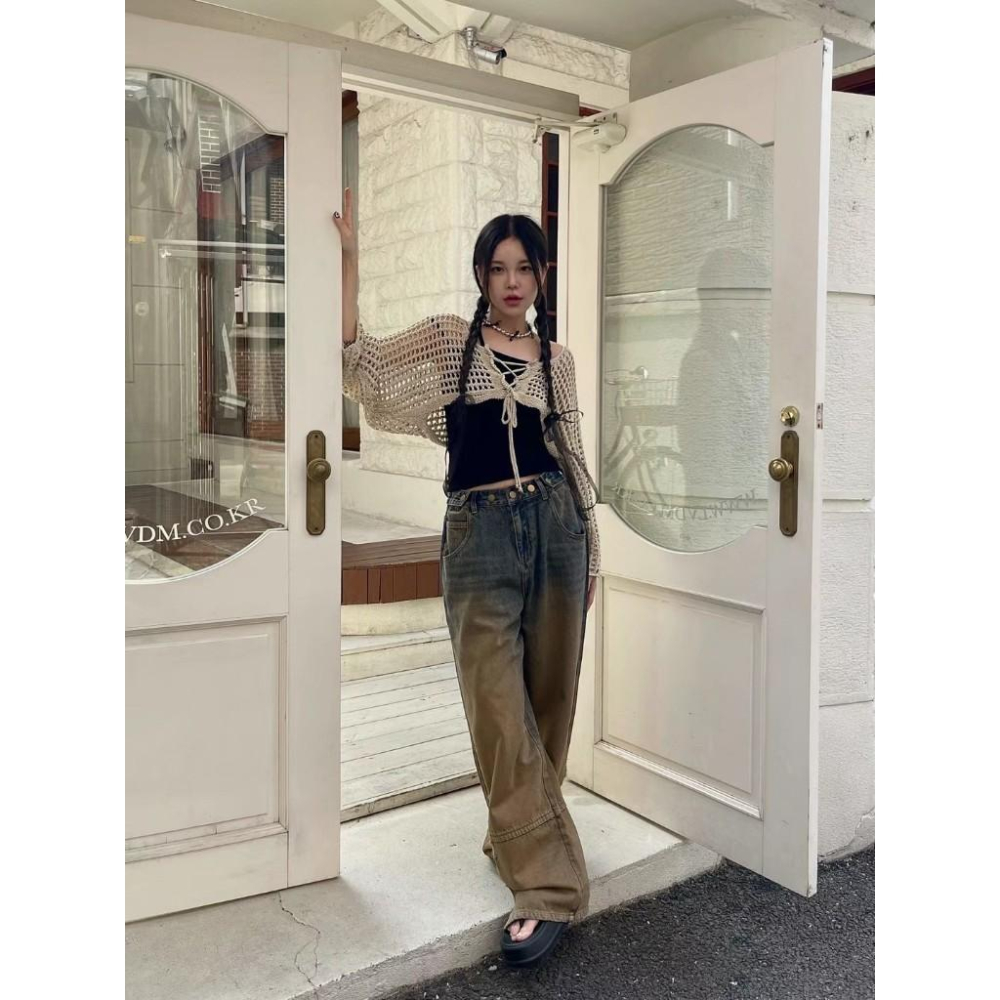 AK韓國連線 針織衫 罩衫 短版罩衫 針織上衣 縷空 罩衫 (2colors)-細節圖7