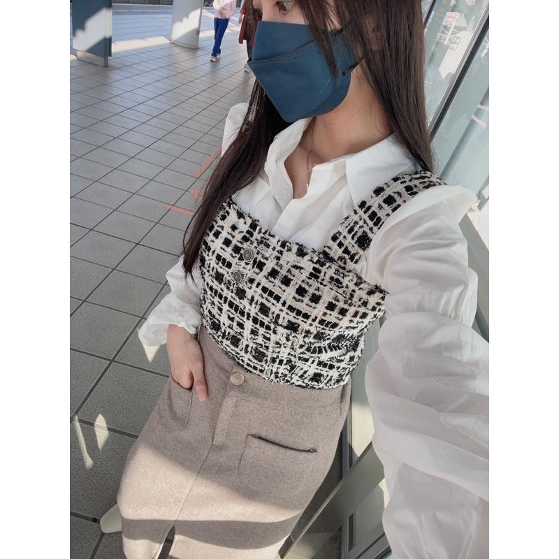 Ashley 實拍 短版 小香風上衣粗花毛尼金蔥背心-細節圖4