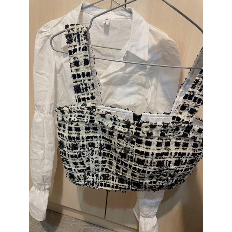 Ashley 實拍 短版 小香風上衣粗花毛尼金蔥背心-細節圖6