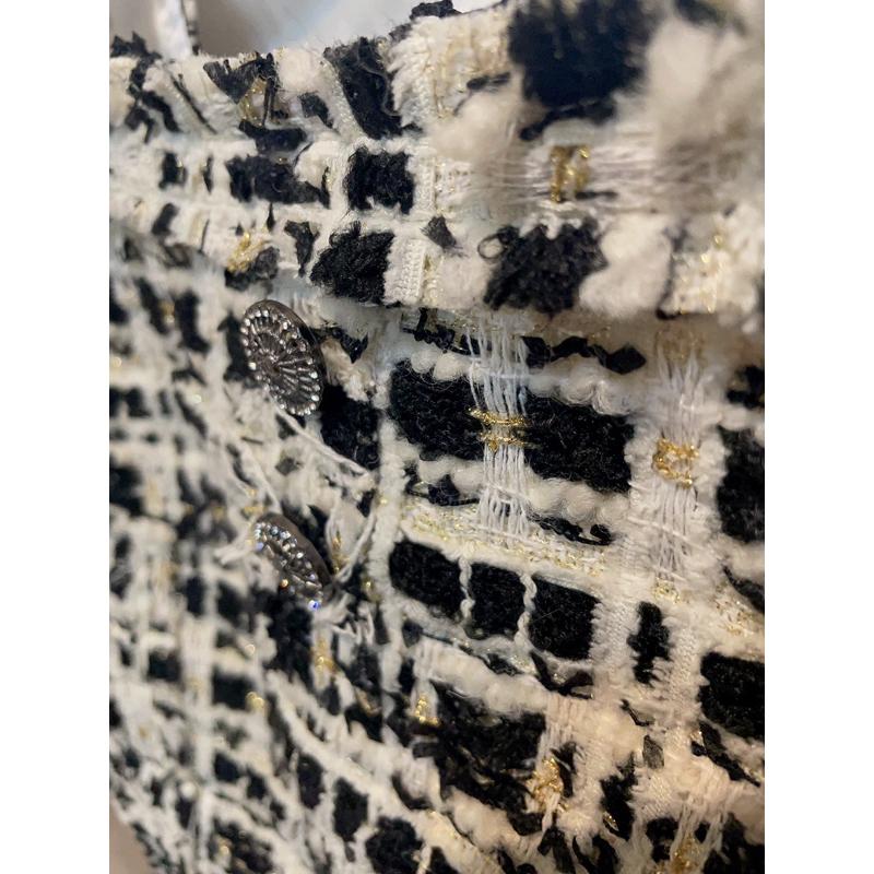 Ashley 實拍 短版 小香風上衣粗花毛尼金蔥背心-細節圖7