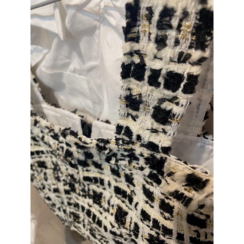 Ashley 實拍 短版 小香風上衣粗花毛尼金蔥背心-細節圖8