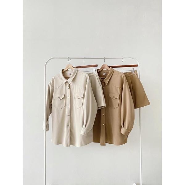 Ak正韓 蜜桃絨襯衫上衣+短褲套裝 女生套裝 韓國代購 韓空運 韓妞-細節圖2