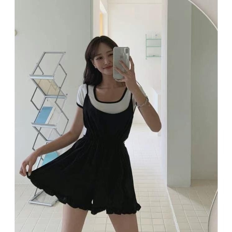 AK韓國連線  邊條撞色短版合身上衣 短袖t恤 t恤 棉t 圓領t-細節圖2