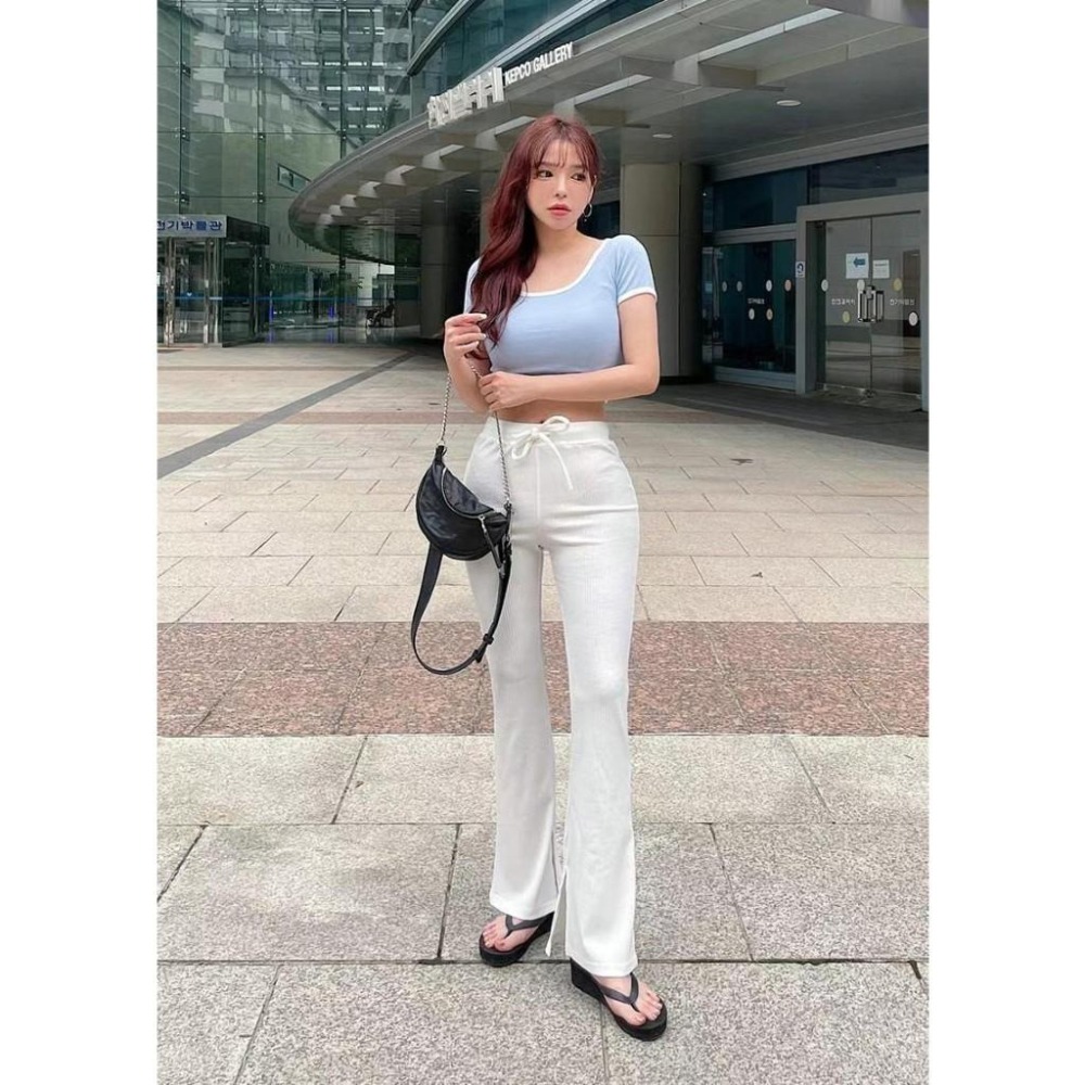 AK韓國連線  邊條撞色短版合身上衣 短袖t恤 t恤 棉t 圓領t-細節圖6