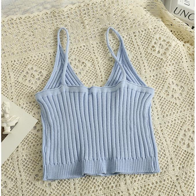 Ashley．翻領襯衫+針織吊帶背心SET 2件式 寶寶藍 針織背心 V領背心 襯衫 上衣-細節圖3