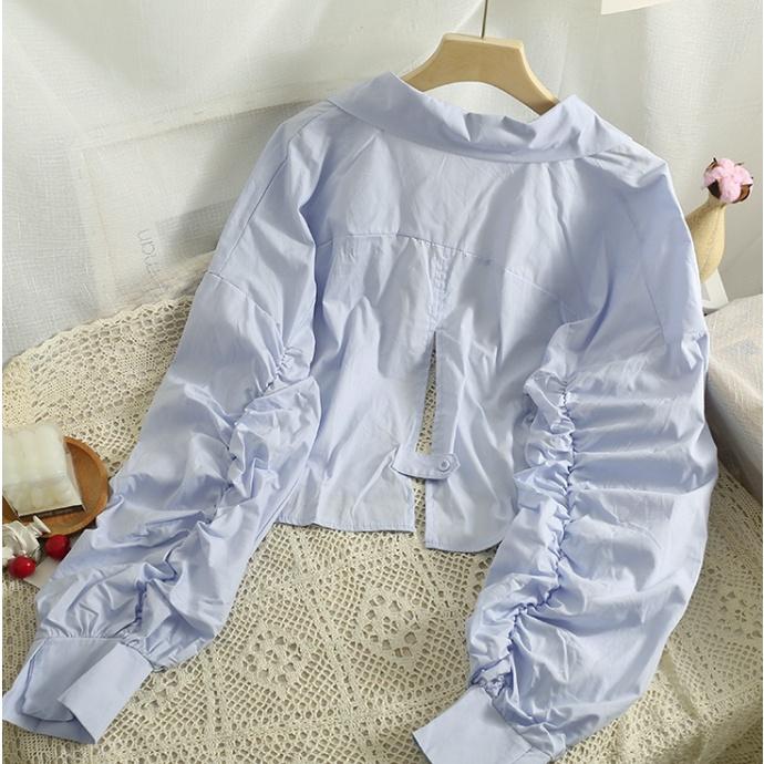 Ashley．翻領襯衫+針織吊帶背心SET 2件式 寶寶藍 針織背心 V領背心 襯衫 上衣-細節圖4