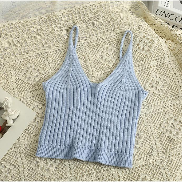 Ashley．翻領襯衫+針織吊帶背心SET 2件式 寶寶藍 針織背心 V領背心 襯衫 上衣-細節圖5