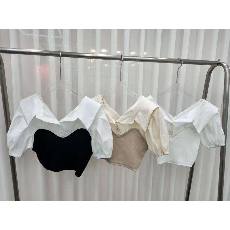 Ashley 正韓實拍 翻領襯衫拼接針織馬甲上衣 造型短版上衣-細節圖5