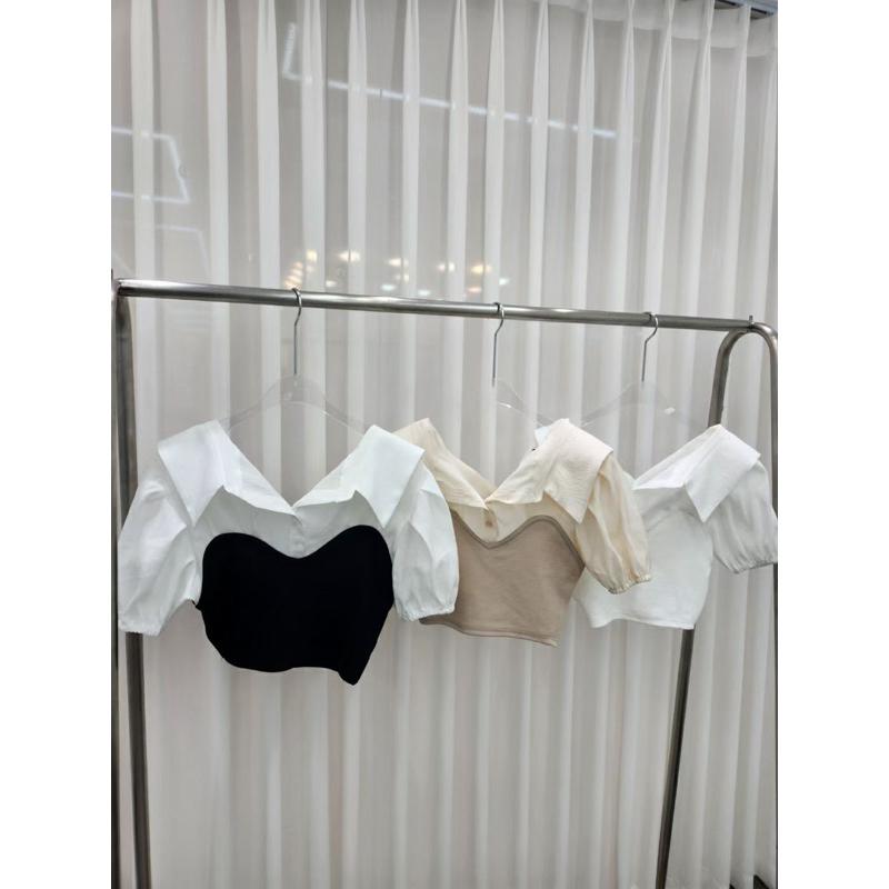 Ashley 正韓實拍 翻領襯衫拼接針織馬甲上衣 造型短版上衣-細節圖8