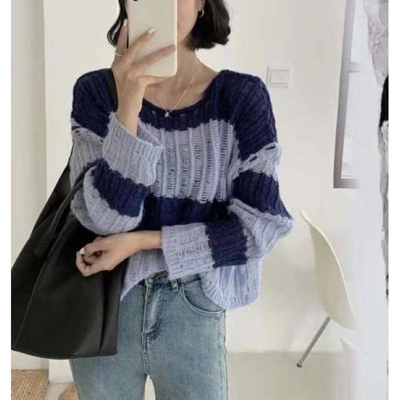 Ashley 正韓 微透洞洞針織上衣  針織 上衣 薄針織-細節圖3