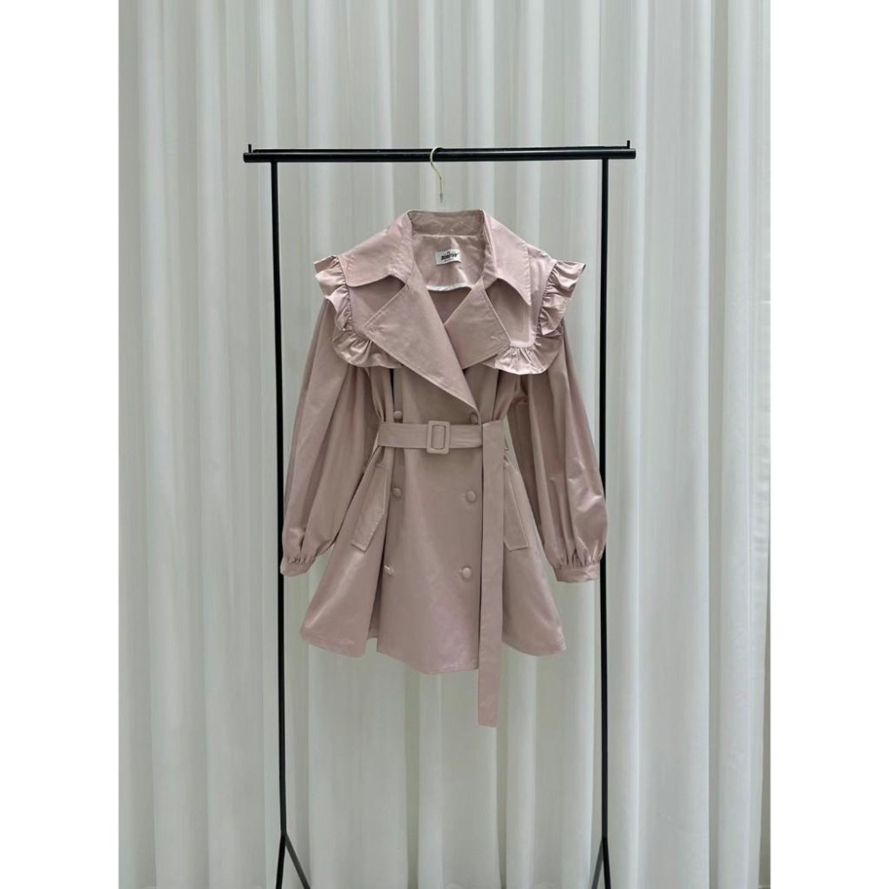 Ashley 正韓 法式荷葉翻領洋裝  外套 風衣-細節圖3