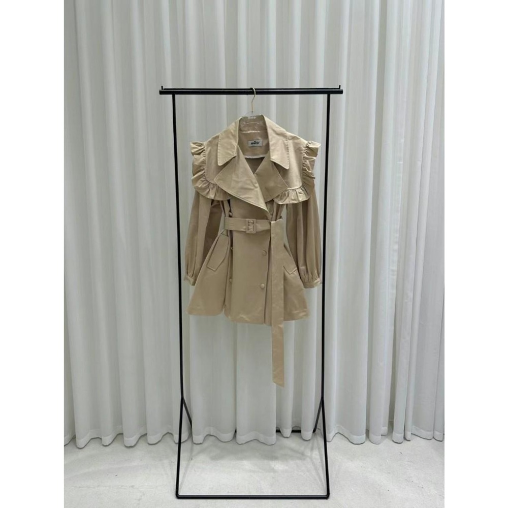 Ashley 正韓 法式荷葉翻領洋裝  外套 風衣-細節圖5