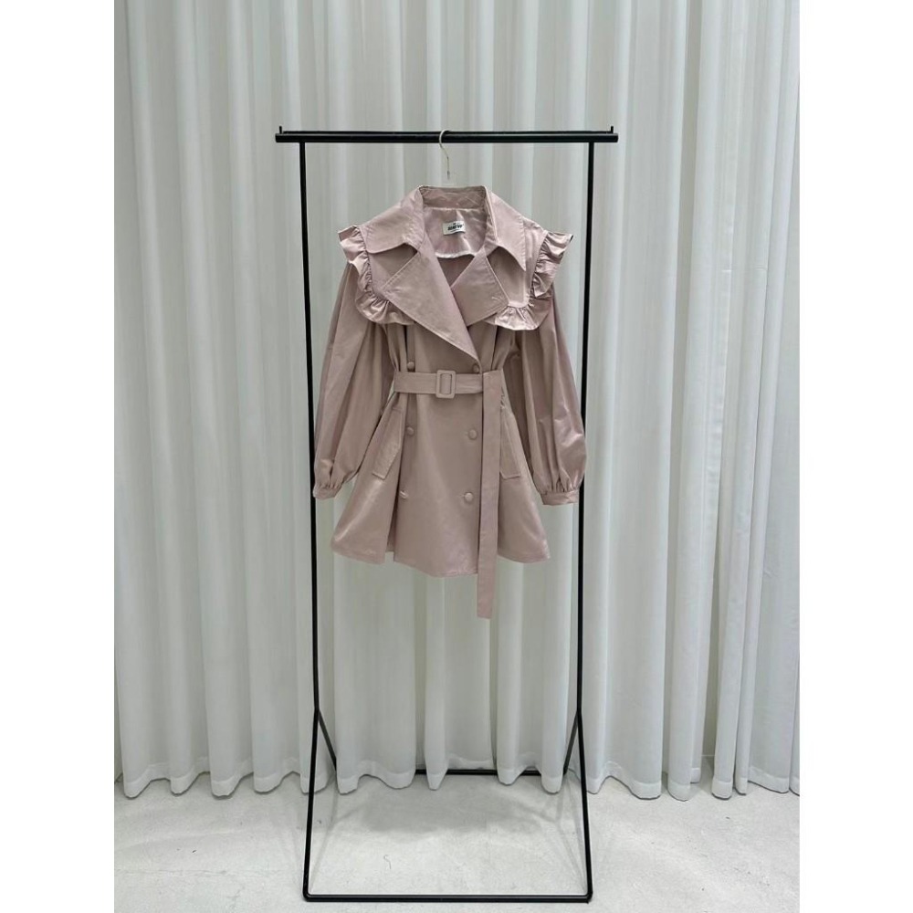 Ashley 正韓 法式荷葉翻領洋裝  外套 風衣-細節圖6