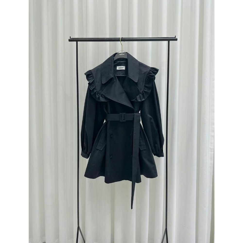 Ashley 正韓 法式荷葉翻領洋裝  外套 風衣-細節圖7