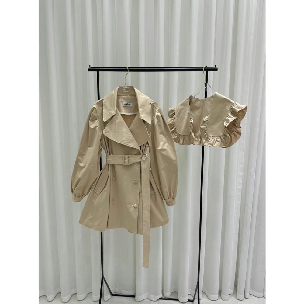 Ashley 正韓 法式荷葉翻領洋裝  外套 風衣-細節圖9