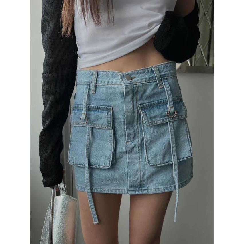 Ak正韓 小姐姐 工裝 牛仔裙 短裙  工裝裙 可甜可鹽  杏色 S M-細節圖5