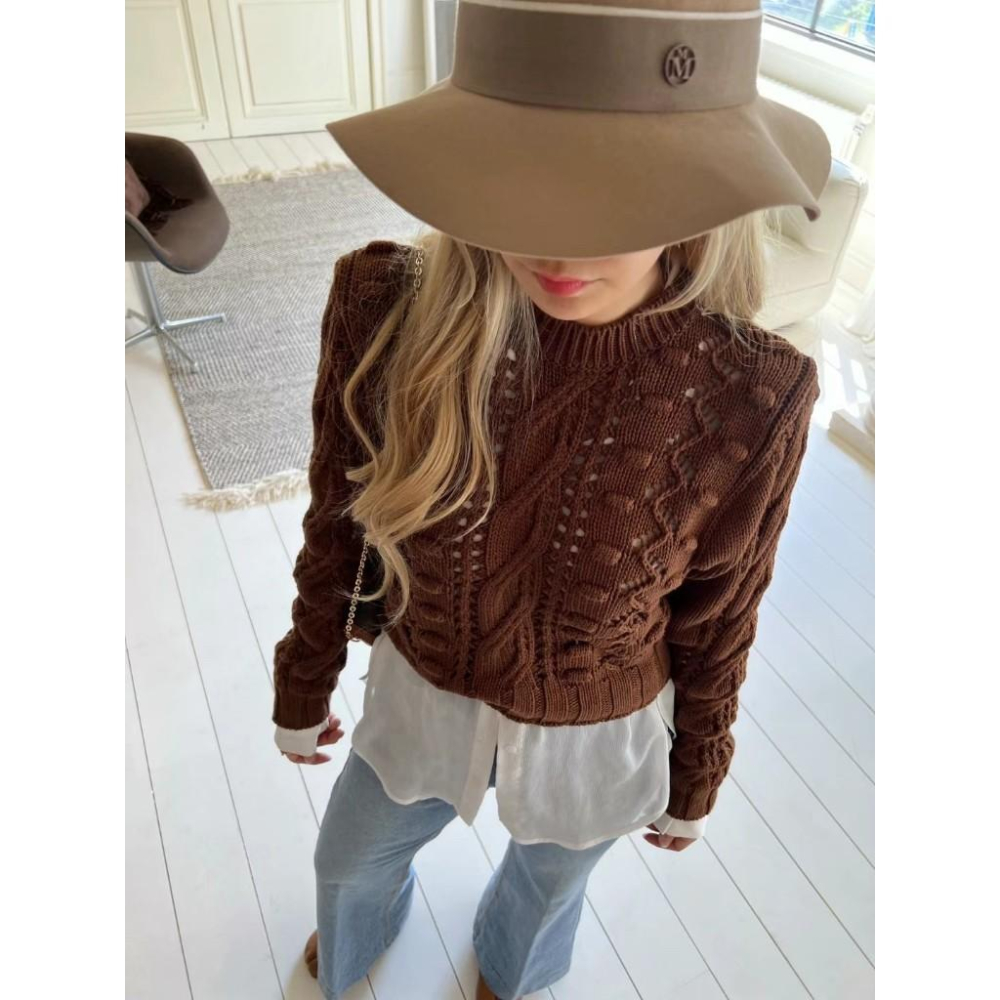 Ashley 韓國連線 短版針織上衣 麻花針織上衣 短版針織 長袖針織 Y2K (3colors)-細節圖7