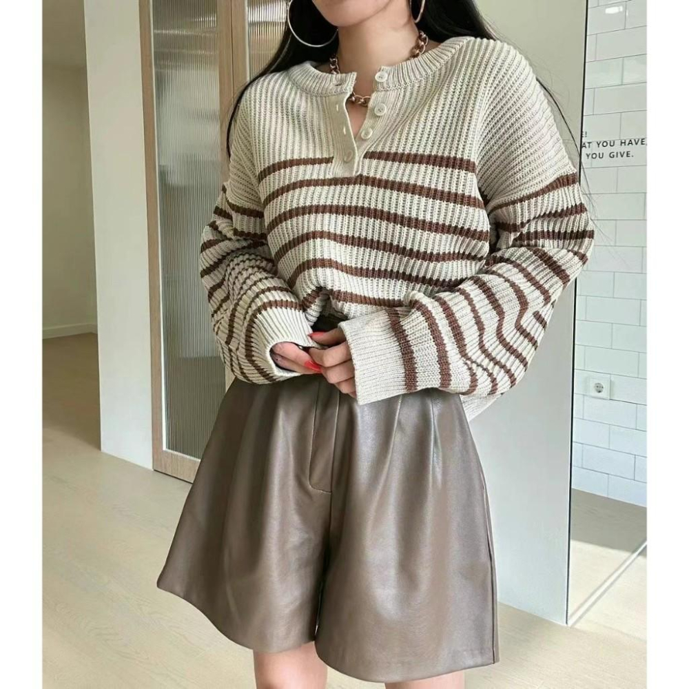 AK韓國連線 基本款 粗條紋針織上衣 條紋上衣 長袖上衣 女生上衣-細節圖4