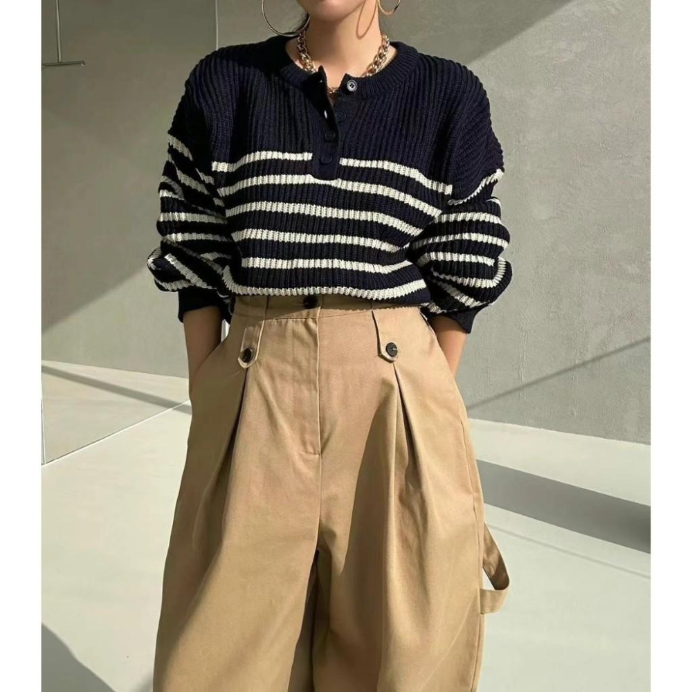 AK韓國連線 基本款 粗條紋針織上衣 條紋上衣 長袖上衣 女生上衣-細節圖7