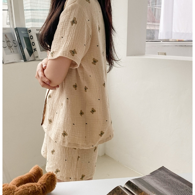 [預購 每周日中午 12:00收單] 2023 正韓 韓國睡衣品牌J＇eu 熊熊圖案 短袖睡衣套裝-細節圖3