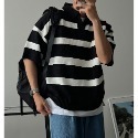 [是男裝喔~][預購 每周日中午 12:00收單] 2024 正韓 zavino 春夏男裝  垂肩五分袖條紋針織上衣-規格圖11