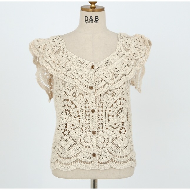 [預購 每周日中午 12:00收單] 2024 正韓 dabagirl 春夏女裝 荷葉領 針織勾織花紋無袖上衣-規格圖11