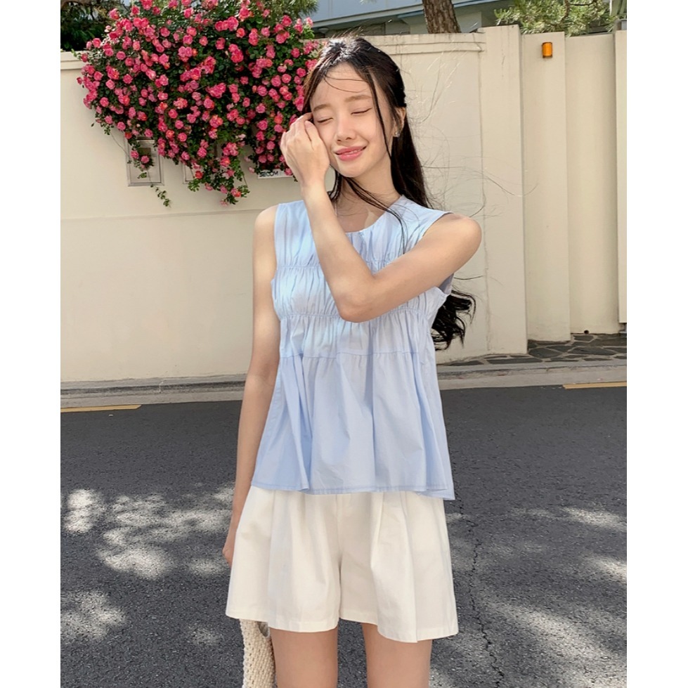 [官網特惠ing] [預購 每周日中午 12:00收單] 2024 正韓 classic-blanc 春夏女 皺褶背心-細節圖2