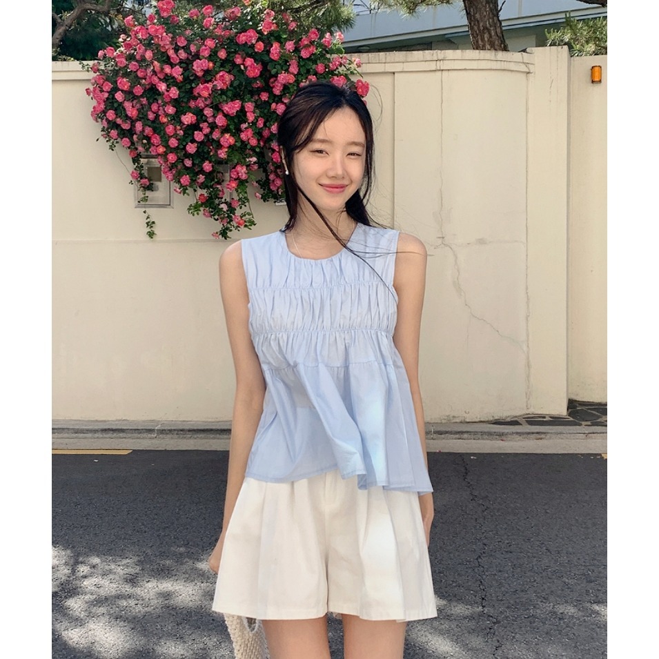 [官網特惠ing] [預購 每周日中午 12:00收單] 2024 正韓 classic-blanc 春夏女 皺褶背心-細節圖3